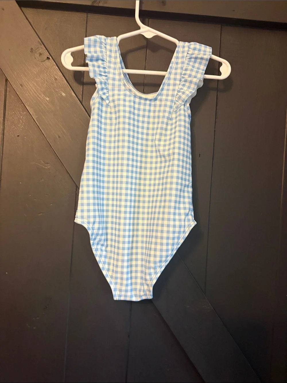 Carter's Light Blue and White Gingham One-Piece with Ruffle Straps